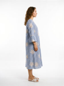 Striped Linen Embroidery Dress - Image 2